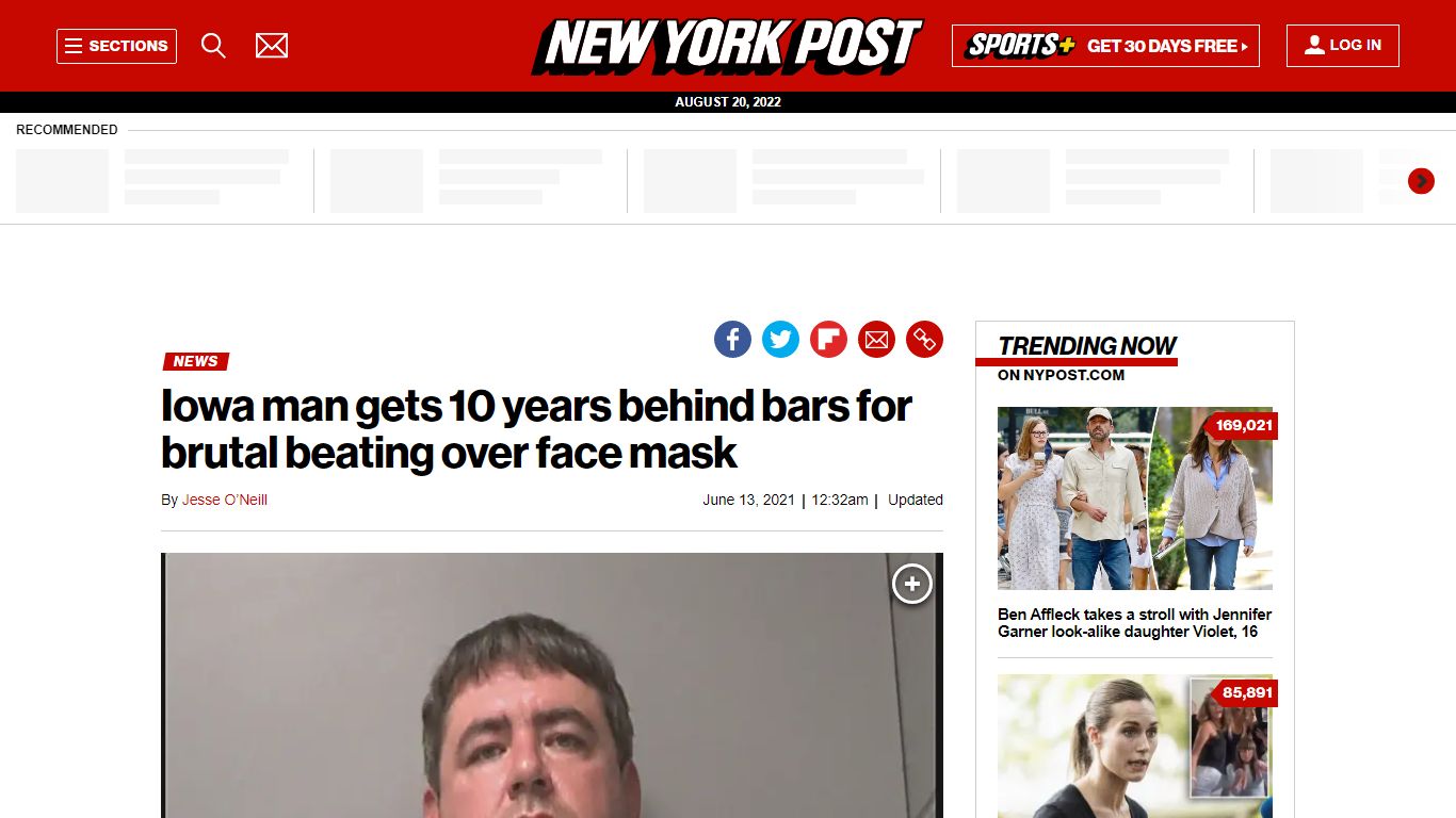 Iowa man gets 10 years for brutal beating over face mask - New York Post